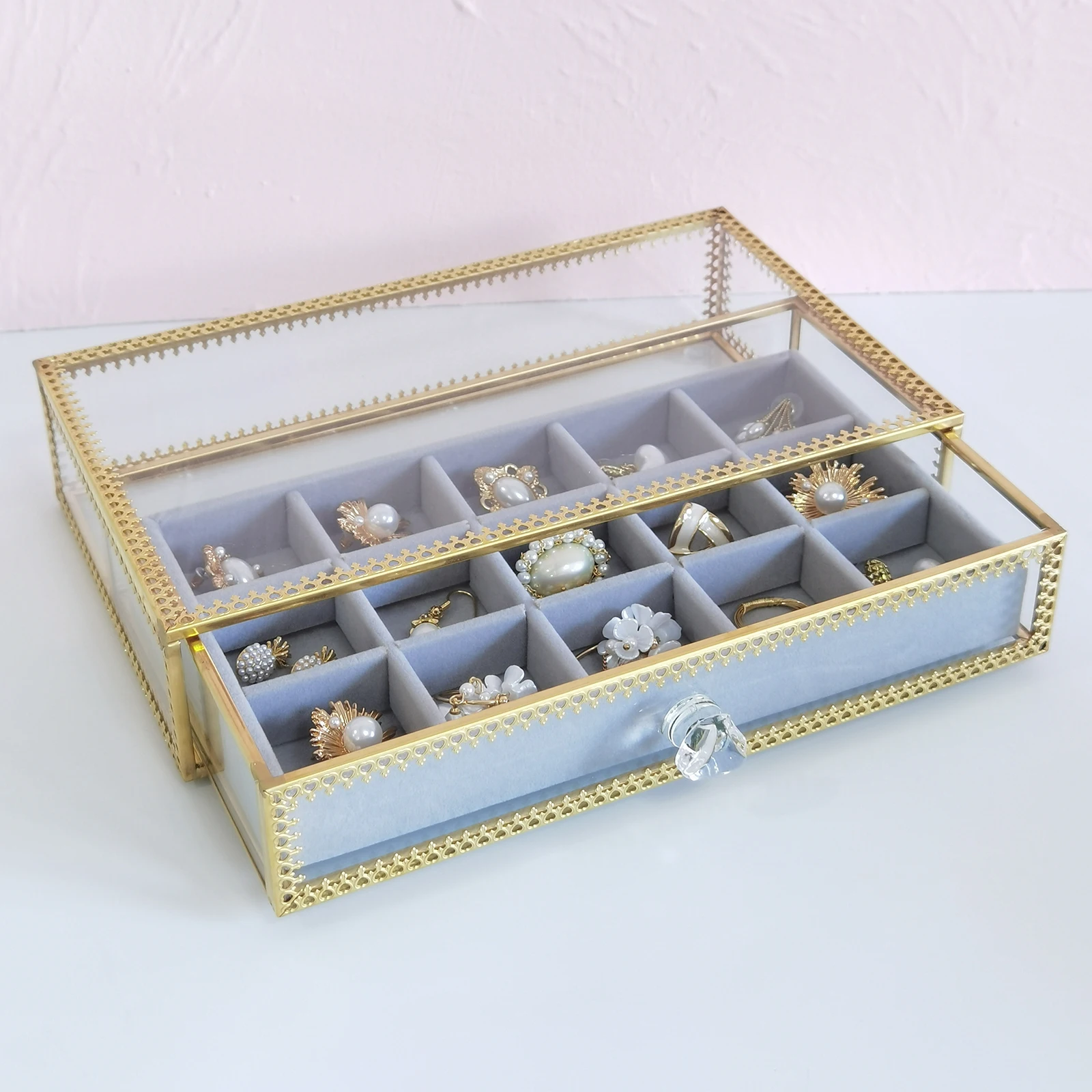 

Jewelry Box for Women with Drawers, Velvet Jewelry Organizer for Earring Bangle