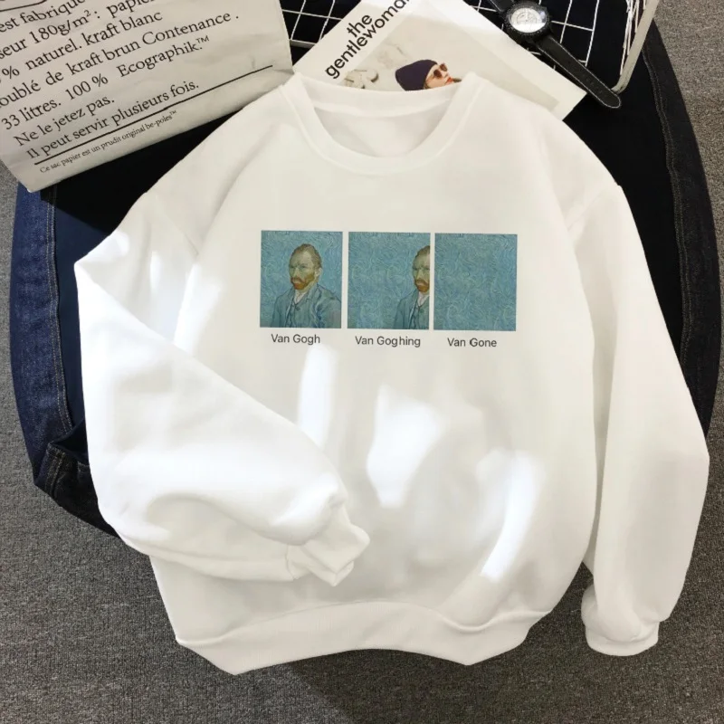 

Van Gogh Art Winter New Fashion O-neck Letter Print Sweatshirt Female Ulzzang Long Sleeve Loose Cartoon Fun Casual Sweatshirt