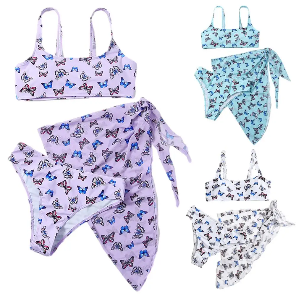

Women Sexy Print Bikini Set High Waist Swimsuit 3-piece Butterfly Printed Cute Casual Environmentally Bikini Swimwear