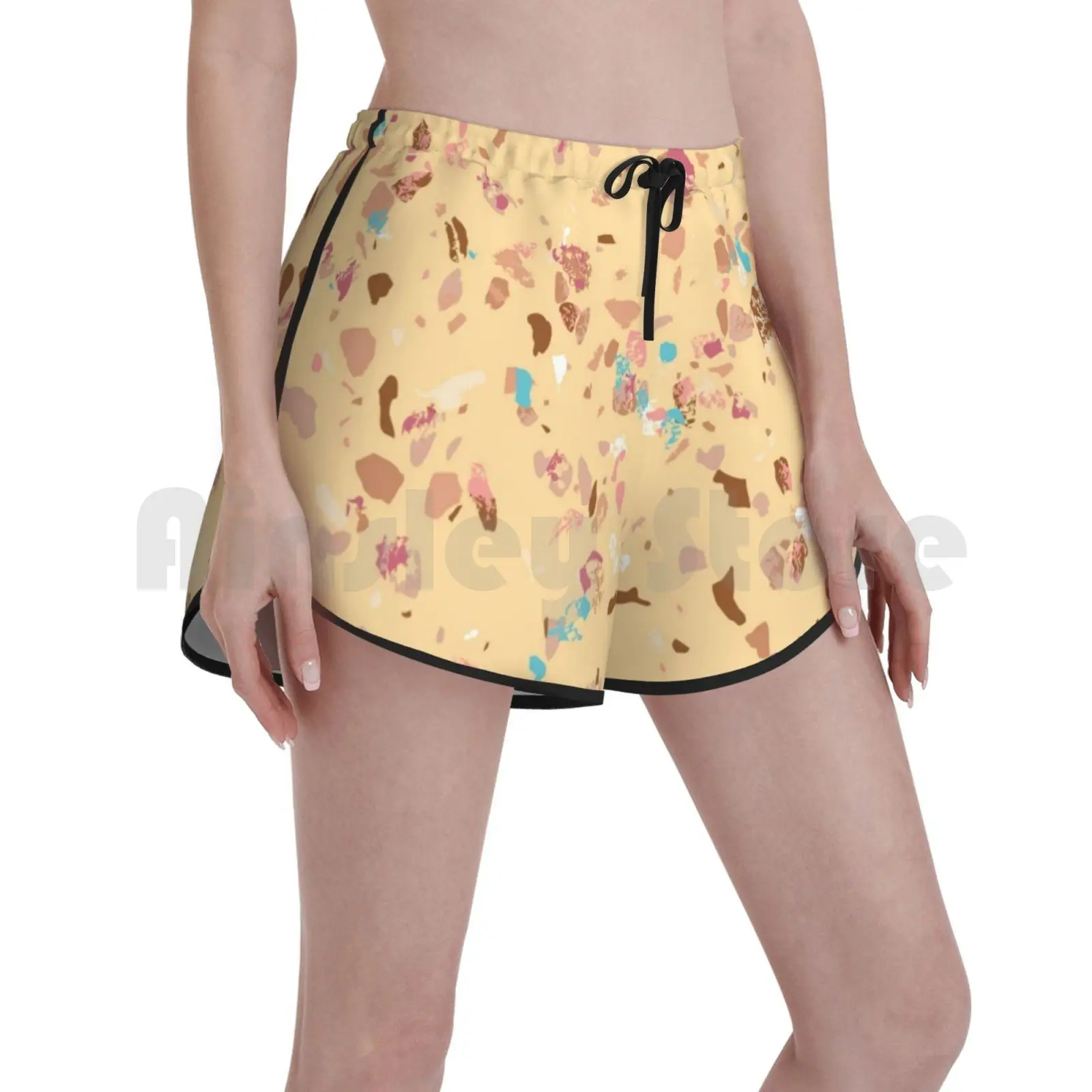

Warm Terrazzo Swim Shorts Women Beach Shorts Terrazzo Floor Tiles Italy Italian Modern Abstract Warm Colours Light