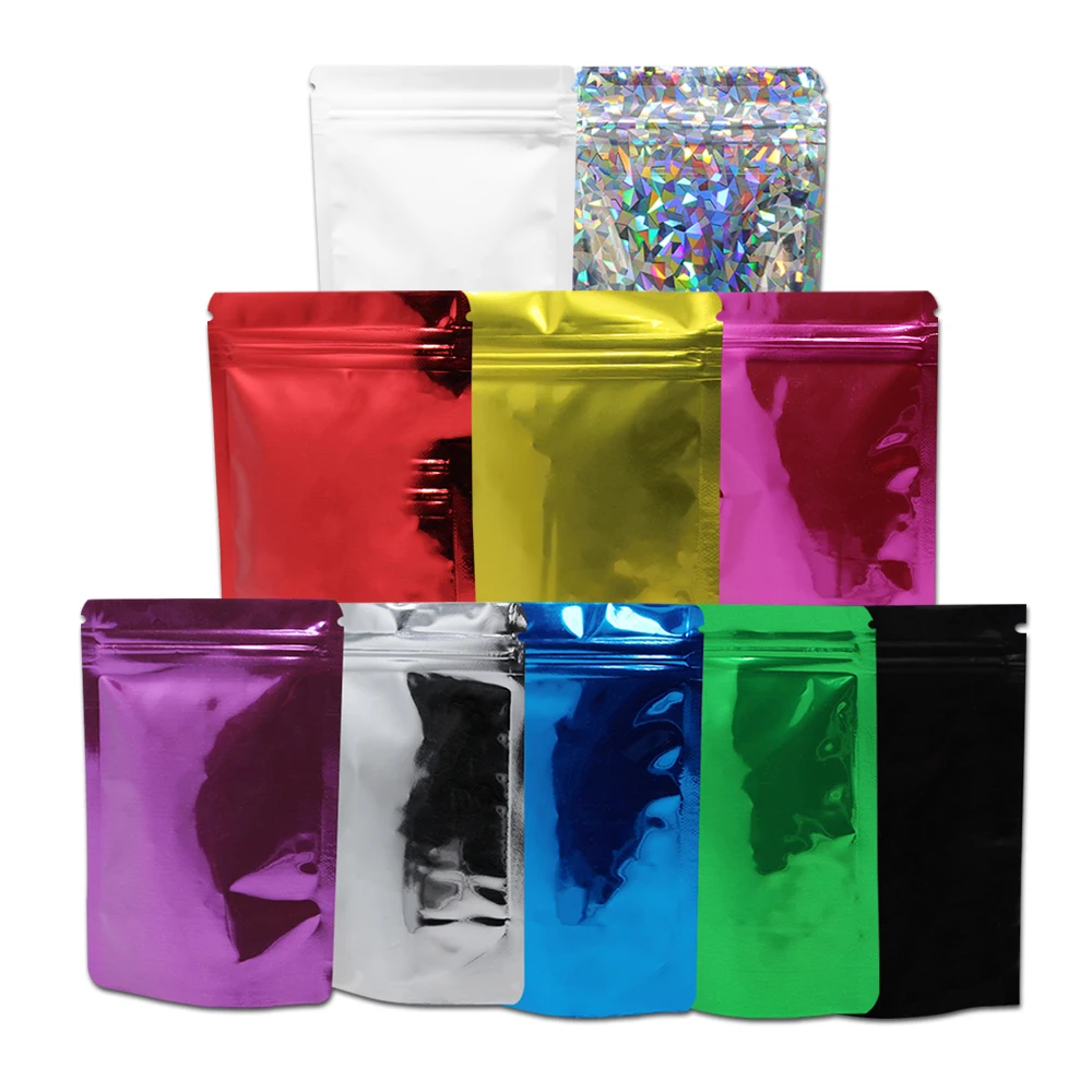 

1000Pcs/Lot Glossy Aluminum Foil Zip Lock Stand Up Tear Notch Bag Food Candy Coffee Cookies Nuts Bean Reusable Packaging Pouches