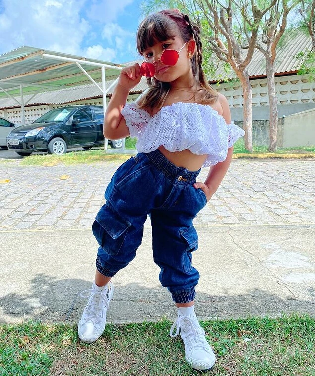 

2 шт., Женские однотонные топы с открытыми плечами и джинсы с карманами