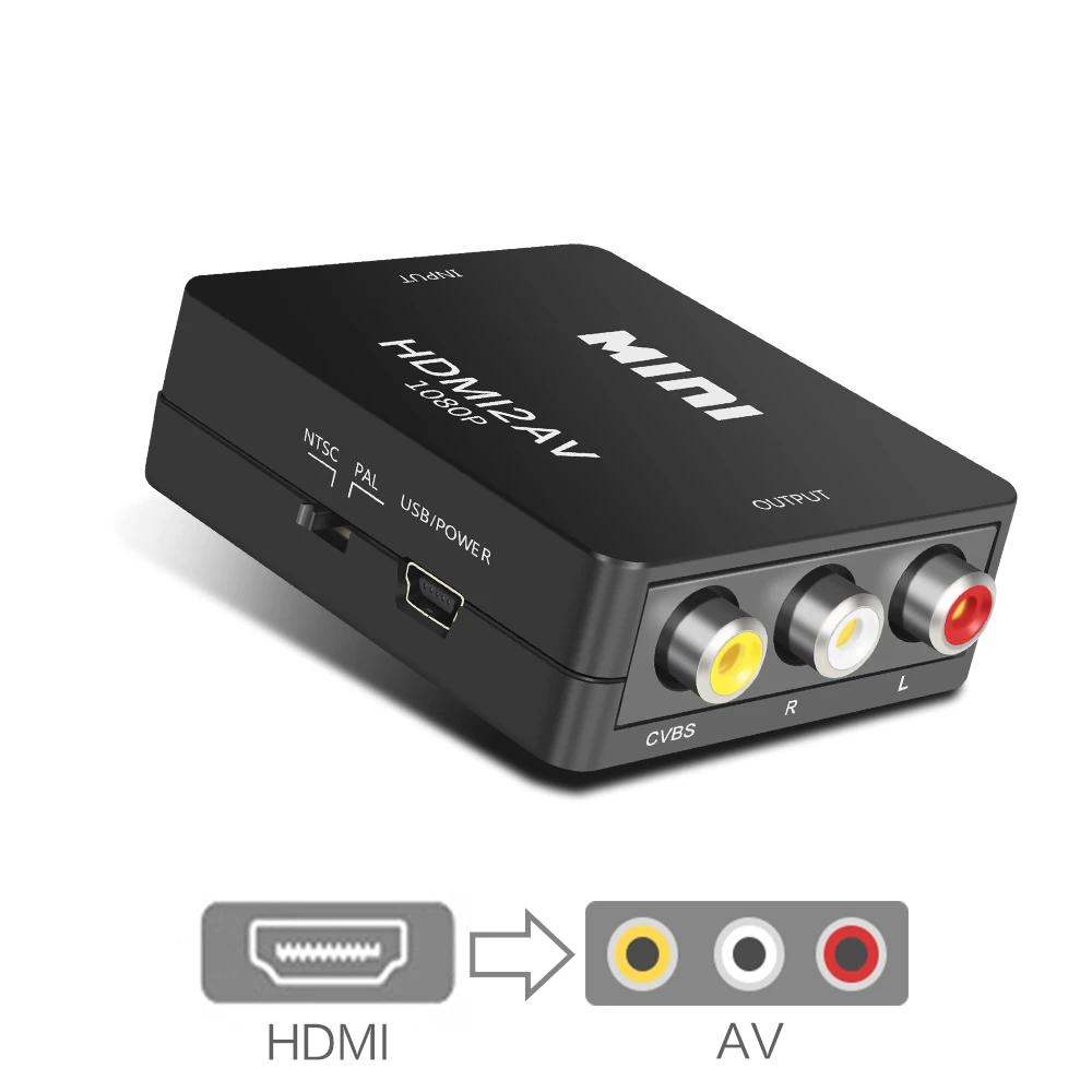 1080P HD Mini HDMI в Av конвертер коробка Adaptador Высокое Разрешение аудио видео RCA CVBS