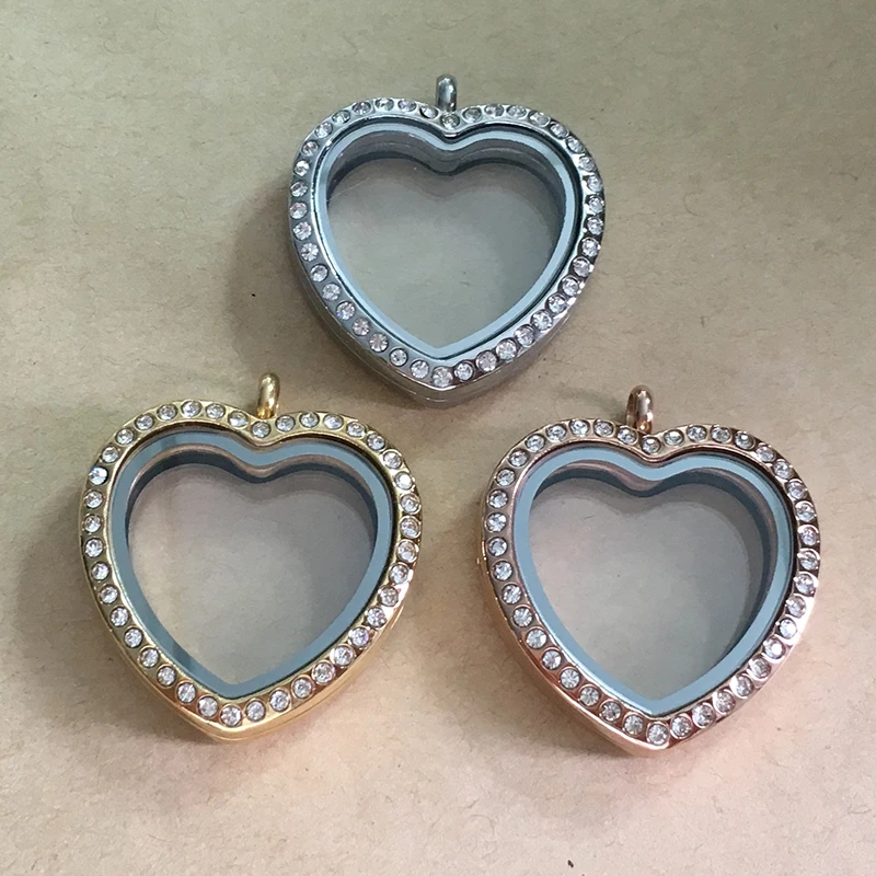 Серебристый черный золотой сердце плавающий медальон кулон из нержавеющей стали