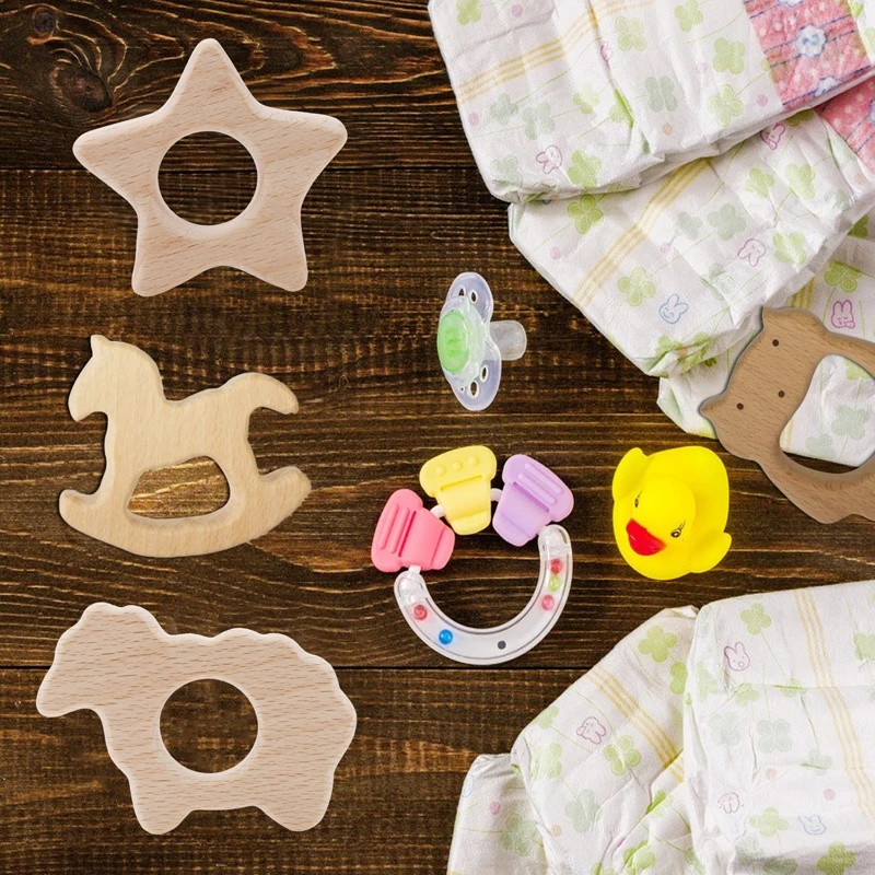 

Natural Wooden Baby Teether Cartoon Animal Shape Wooden Baby Teether Toy Safe Newborn Kids Teething Toys Baby Shower Gift
