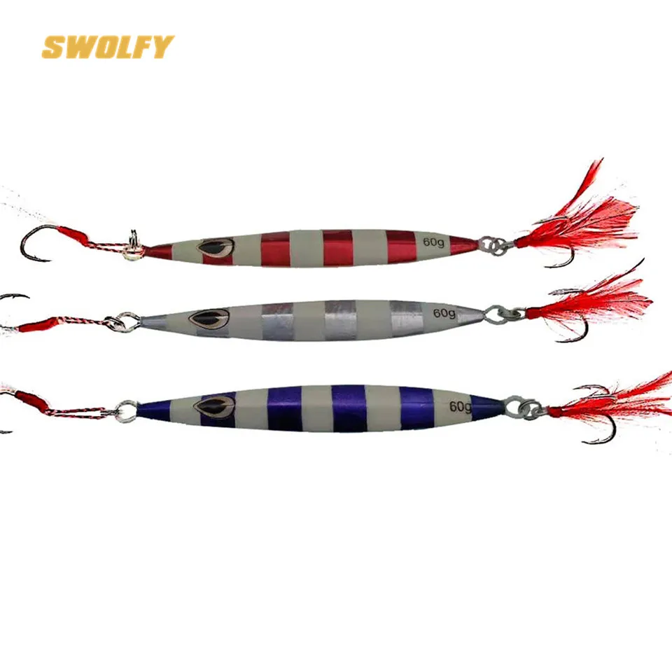 Swolfy 3 шт. 60 г медленно встряхивающаяся металлическая рыболовная ложка для