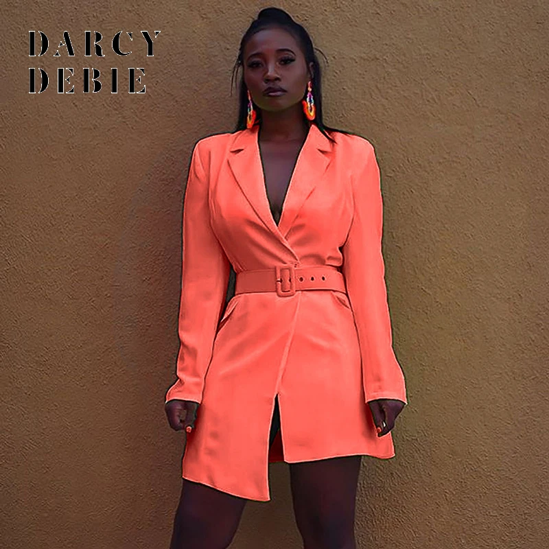 Женское неоново-зеленое мини-платье-блейзер с отложным воротником модное