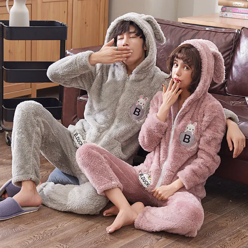 Зима коралловый флис пара милый мультфильм домашняя одежда для сна костюм мужчин