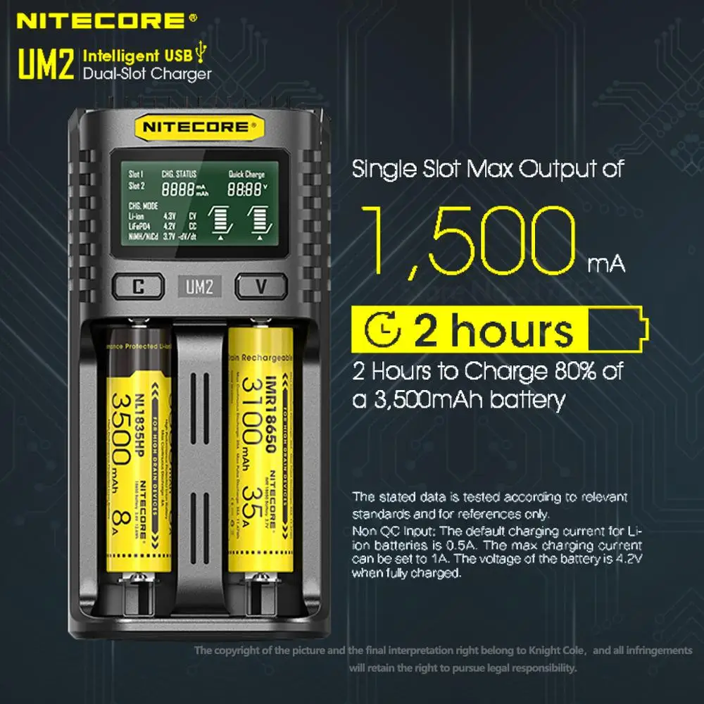 Зарядное устройство Nitecore UM2 USB двойной разъем QC интеллектуальная схема