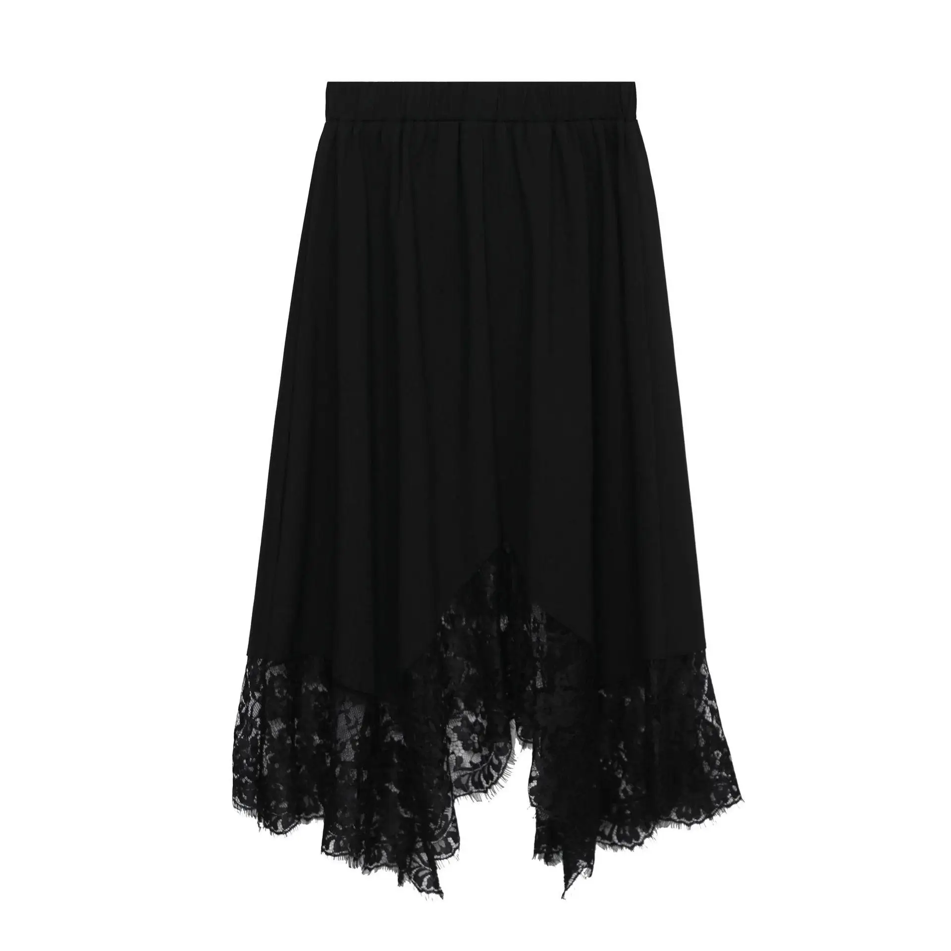 Женская кружевная юбка COCOEPPS черная Повседневная Длинная Асимметричная с поясом