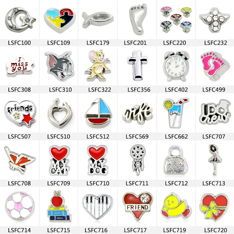 10 шт.! Оптовая продажа Разные стили Floating Charms подходит движущиеся медальоны и