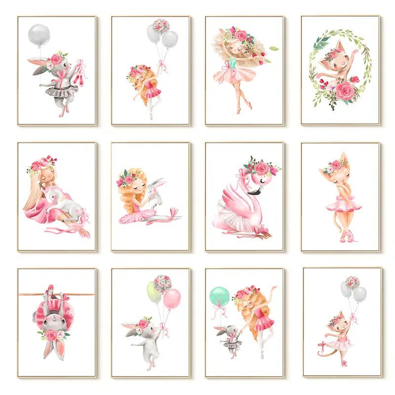 

Nordic Rabbit Flower Animal Wall Art Canvas Painting Posters Prints Baby Child Kids Room Decoration