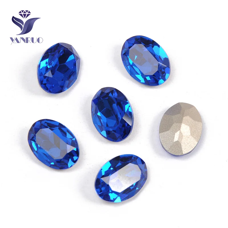 Capri Blue Yanruo 4120 Овальные Стеклянные Стразы Самоцветы DIY шитье кристаллы Декоративные Камни Точка назад пришитые Стразы для украшения для одежды - Цвет: Capri Blue