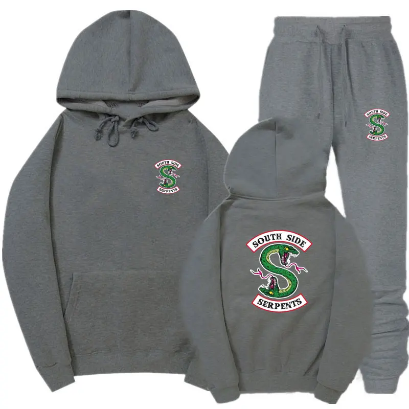 Dark grey MKT184 Флис ривердейл толстовки и Штаны уличная "South Side serpents" свитер с капюшоном Для мужчин Для женщин спортивный костюм детей постарше мягкие тренировочные Штаны костюм - Цвет: Dark grey MKT184