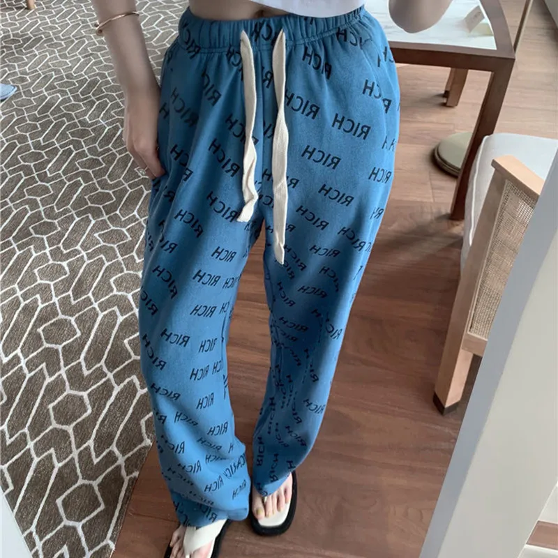 

INS fashion Letter Print Drawstring Wide Leg Pants Sweatpants Women Joggers Sport Casual Pants new Korean Fashion Bottom Clothes