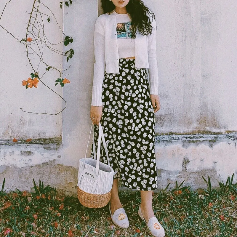 

Женская облегающая юбка Capucines, элегантная юбка до середины икры с цветочным принтом и высокой талией для отпуска, лето 2020