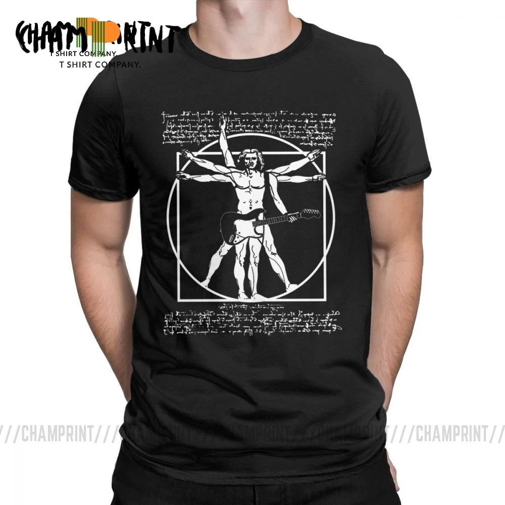 Мужская хлопковая футболка Vitruvian забавная с гитаристом да Винчи леонидо Подарок