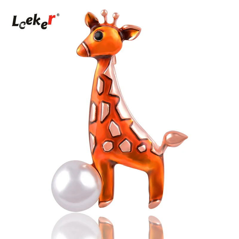 

LEEKER Lovely Cute Enamel Giraffe Pearl Brooch For Women Animal Pin Vintage Jewelry Accessories 188 LK2