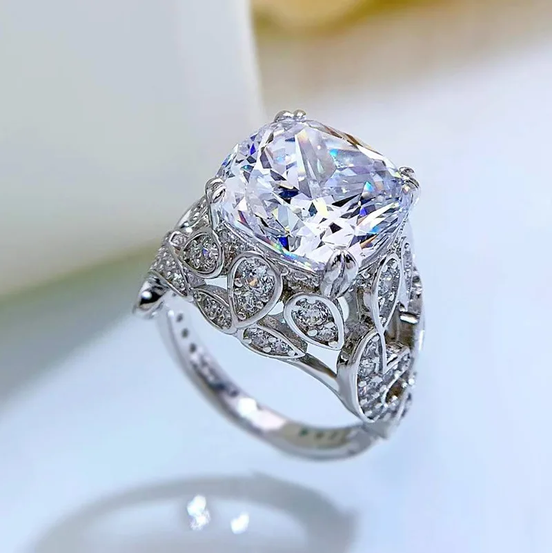 

Jewelry 2021 New High Carbon Diamond 925 Sterling Silver Ring Inlaid 12*12MM Fat Square Luxury Full Diamond Retro Ring