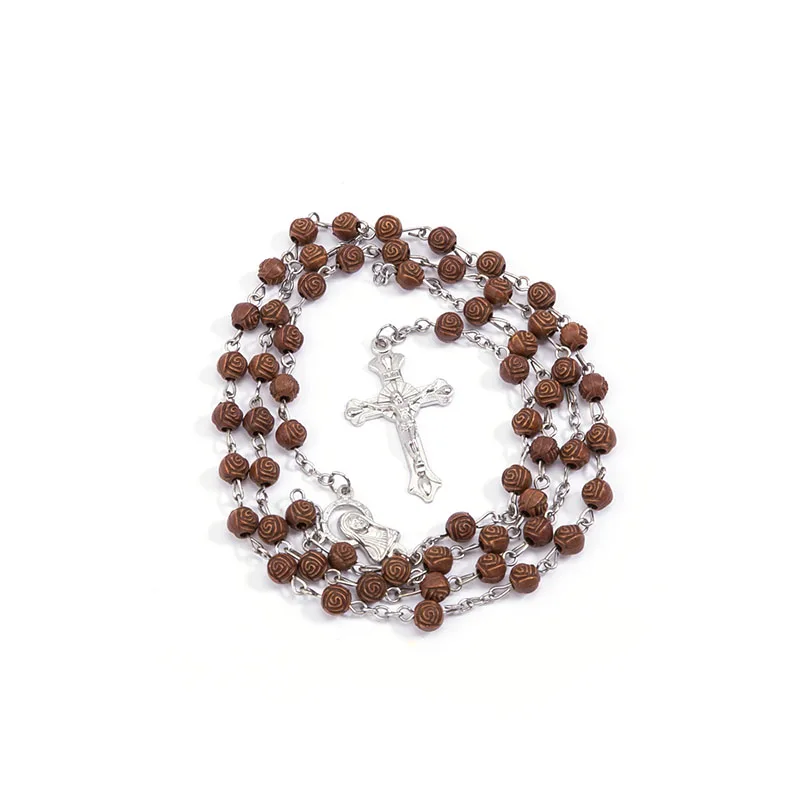 Розовые бусы католические Розария ожерелье религиозный бисер Девы Марии центр