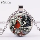 Новинка, ожерелье в виде птицы с кардиналами, винтажный фото, стеклянный кабошон, подвеска ручной работы, рождественский подарок, ювелирные изделия в виде животных Северной Америки