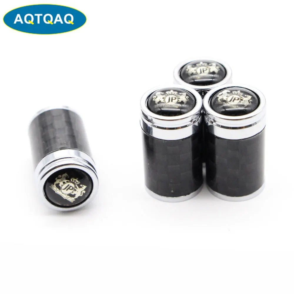 

4 Pcs/Set Copper + Carbon Fiber Logo Style Tire Valve Stem Cap Tire Wheel Stem Air Valve Caps for Auto Cars