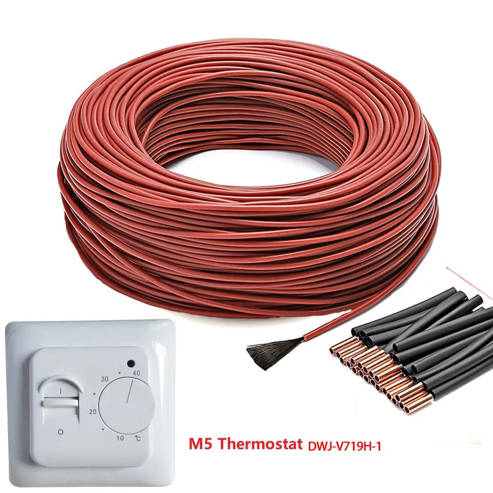 

Проводной теплый пол с термометром, низкая цена, но высокое качество, 12K новый инфракрасный нагревательный кабель/провод из углеродного вол...