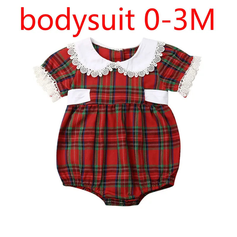 Bodysuit 0 to 3M Одинаковая Рождественская одежда для больших и маленьких сестер детские красные ползунки в клеточку для маленьких девочек Рождественская одежда принцессы для девочек От 0 до 6 лет - Цвет: Bodysuit 0 to 3M