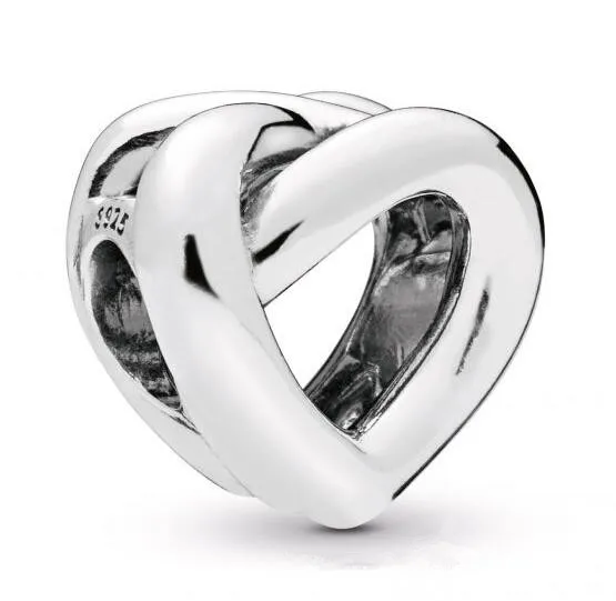 

Genuine 925 Sterling Silver Bead Charm Knotted Heart Charm Fit pandora Women Bracelet & Necklace Diy Jewelry