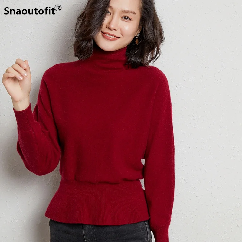 

Autumn Winter New,High Collar Sweater Women,100% Pure Wool,Thread Waist Bodice,Loose,Cashmere Wild Knit Tops,Warm Comfortable