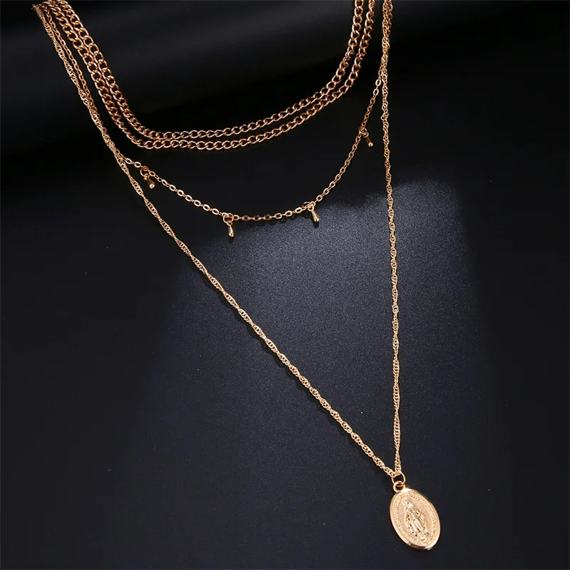 2020 винтажное ожерелье с подвеской Золотой Девы Марии для женщин богемное женское
