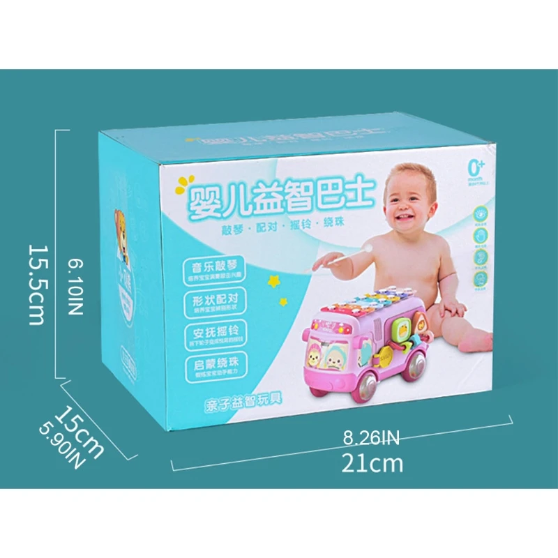

School Bus Toy Piano Xylophone Percussion Shape Puzzles Educational Music Toys Early Brain Development for Kids Toddler