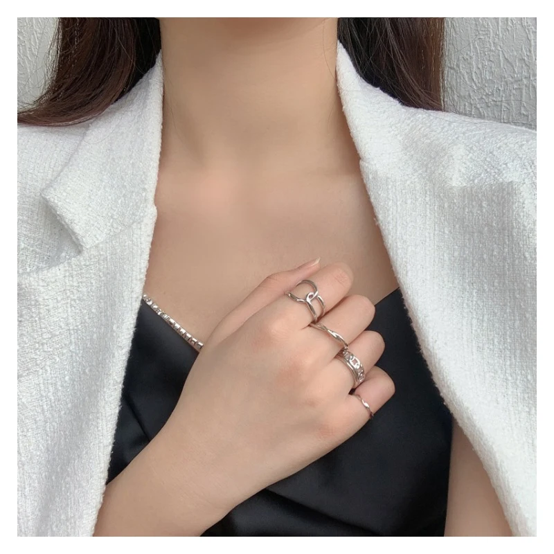 

5pcs/set Open Round Geometric Rings Set Irregular Golden Silver Color Metal Punk Fashion Jewelry Rings for Women Whole Sale