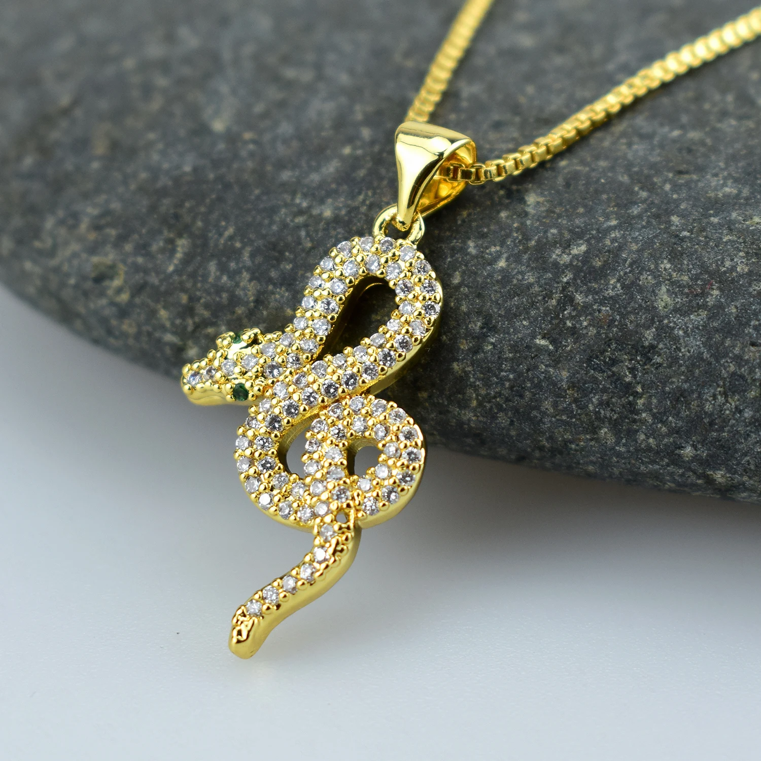 Женский кулон в виде змеи с фианитом|Ожерелья подвеской| |