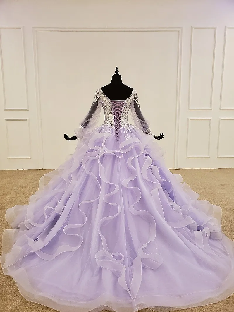 Бальное платье лавандового цвета с длинным рукавом Женский корсет милое 16 на