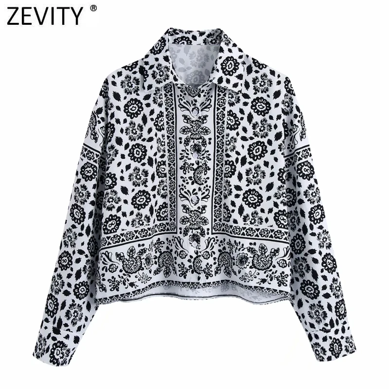

Zevity Женская винтажная черная блузка с цветочным принтом, Офисная Женская однобортная Повседневная тонкая рубашка, шикарные топы LS9606