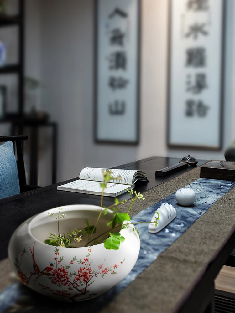 

Jingdezhen ceramic fish tank fish basin ornament Turtle tank water lily bowl decoration water shallow lotus basin domestic