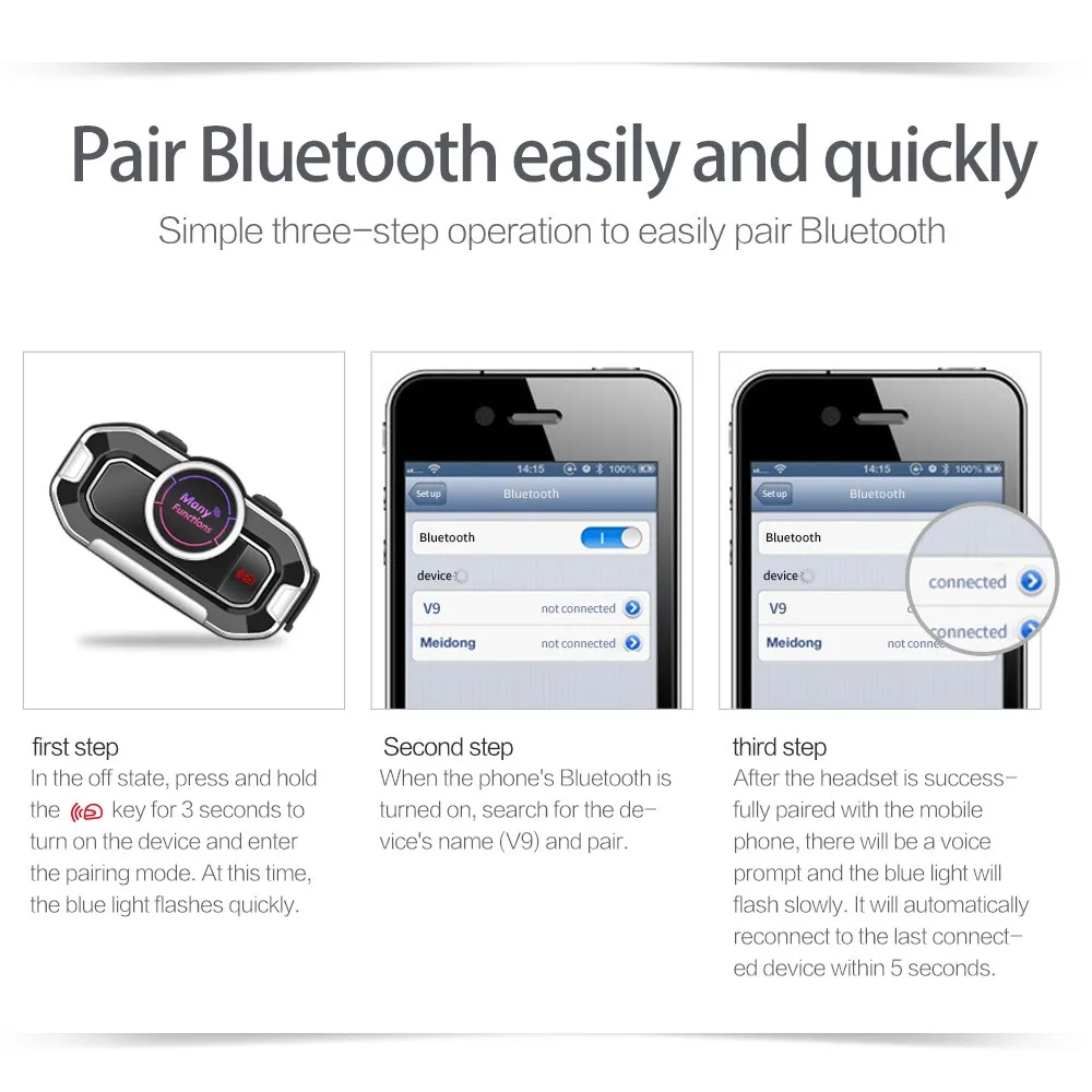 

Bluetooth Wireless Motorcycle Helmet Intercom Headsets Wireless Communication Intercomunicadores Motorbike Music