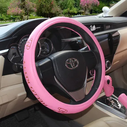 KT304-05 Автомобильные аксессуары мультфильм розовый hello kitty Руль крышка натуральный каучук здоровый дышащий Универсальный 38 см для женщин и девочек - Название цвета: KT304-05