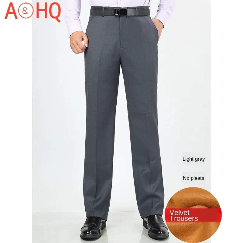 

Straight Loose Double Pleated Fleece Winter Dress Pants Office Business Formal Trousers for Men Suit pants Big size
