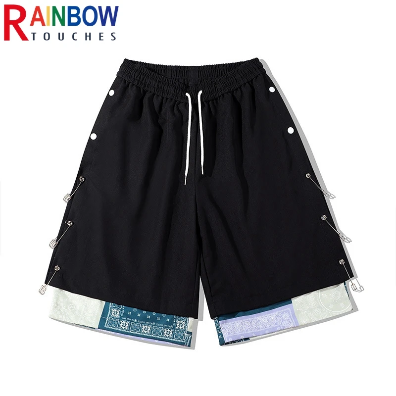 

Rainbowtouches Tidy Brand High Street Men's Sweatpants Summer Stitching Pin Button Pieces Shorts Loose Men's Pants