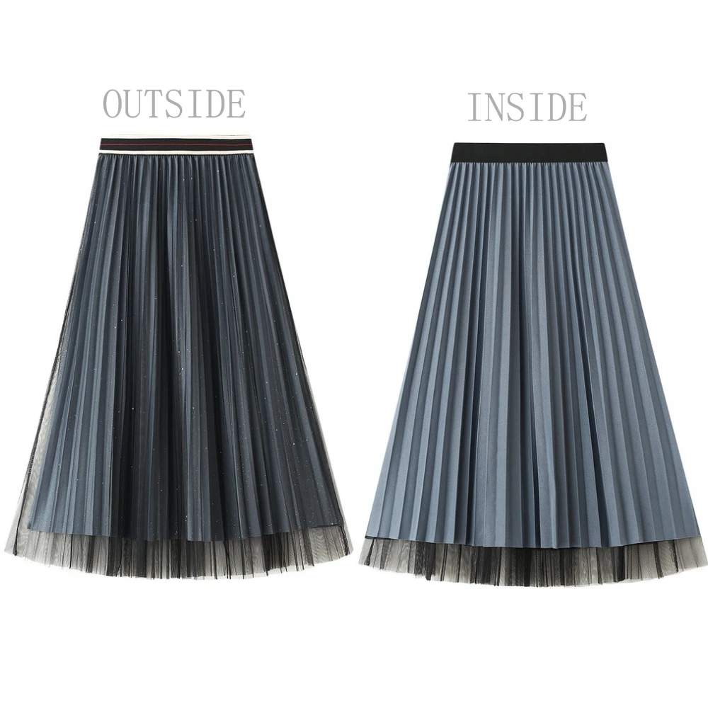 

New 2021 Autumn Winter Fairy gauze A-LINE Skirts Elastic High Waist Fashionable All-match A Reversibl Midi Skirt Female