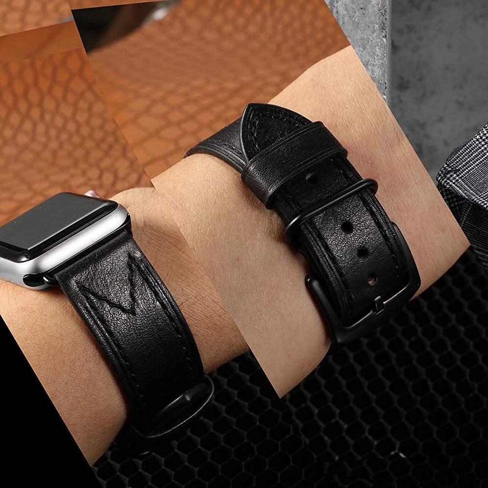 Кожаные ремешки совместимый для наручных часов Apple Watch версии 44 мм 40 браслет iWatch 38