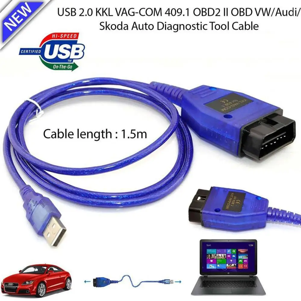 Интерфейсный кабель Vag Com KKL VAG COM 409 1 OBD2 II OBD Автомобильный USB тестовый линейный