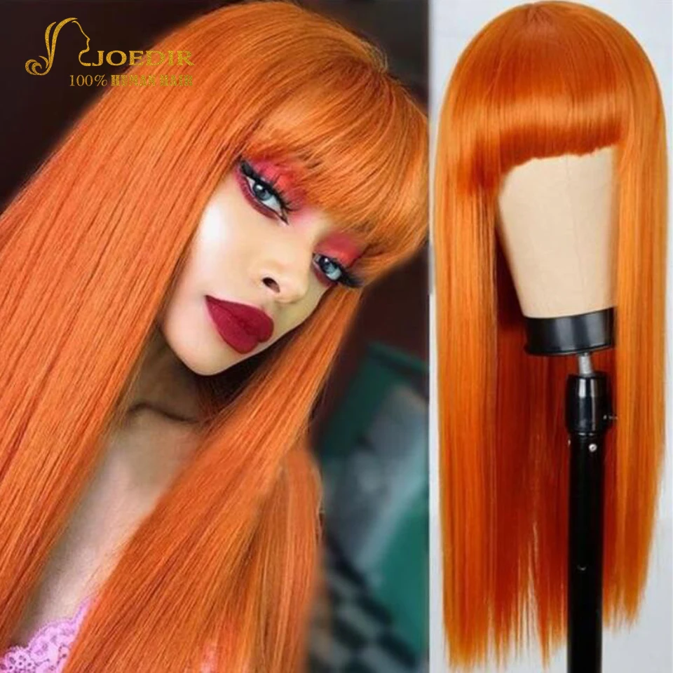 Joedir Ginger Orange Straight Wig With Bangs Brazilian Straight Human Hair Wig For Women Highlight Orange Straight Wig Cosplay enlarge