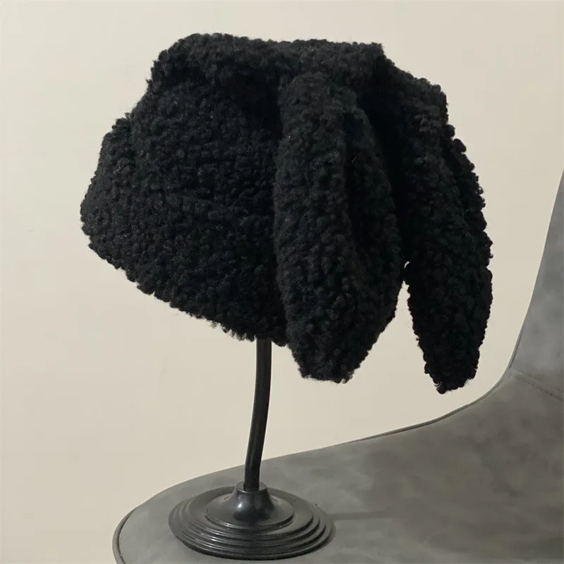 Кашемировая шапка с драпировкой и кроличьими ушками Женская осенне-зимняя