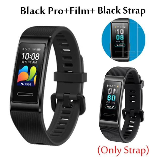 add Black strap Браслет HUAWEI Band 4 3 Pro Smartband с металлической рамкой Amoled цветной дисплей SpO2 датчик кровяного кислорода для плавания датчик частоты сердечных сокращений - Цвет: add Black strap