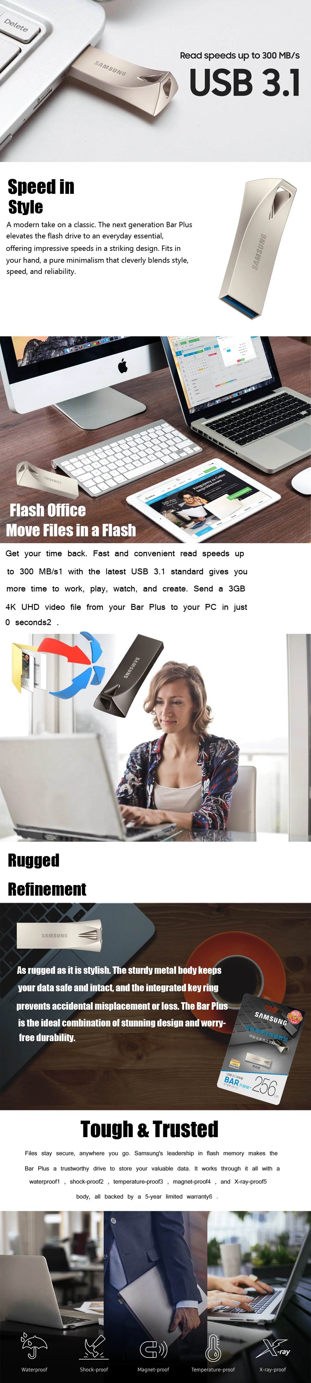 SAMSUNG USB Flash ГБ 32 ГБ 64 Гб 128 ГБ 256 ГБ USB 3,1 металлический 3,0 мини-накопитель