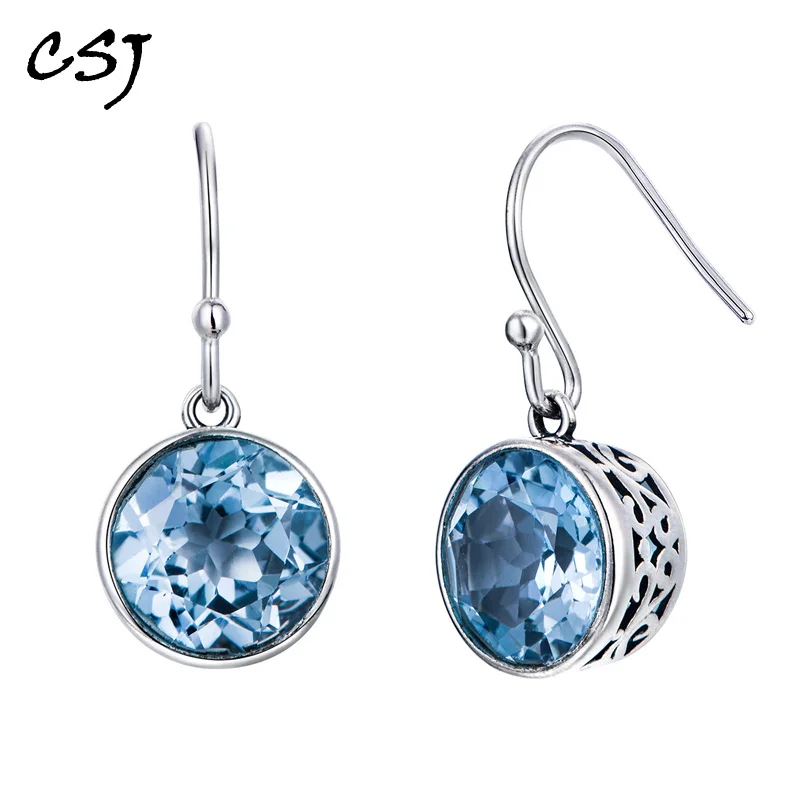 

CSJ Natural blue topaz Earrings Sterling 925 Silver Fine Jewelry For Women Lady Party Gift