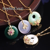 sophiaxuan round butterfly colored stones chinese pendant neckalces green white purple traditional culture jewelry style 2021